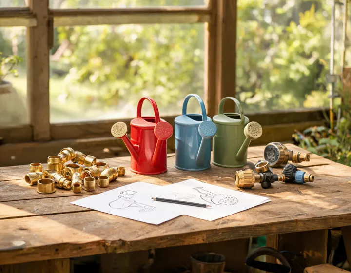 Dramm product workbench with hose fittings and watering tools