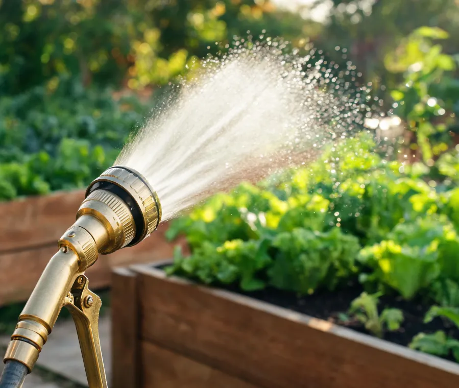 Dramm hose nozzle watering raised garden beds